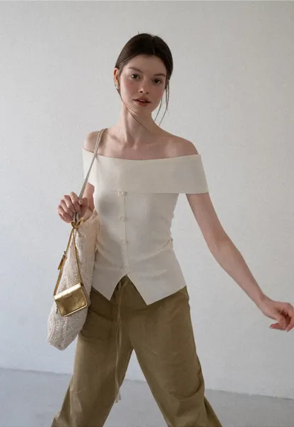 Off Shoulder Cutout Woolen Knit Sweater