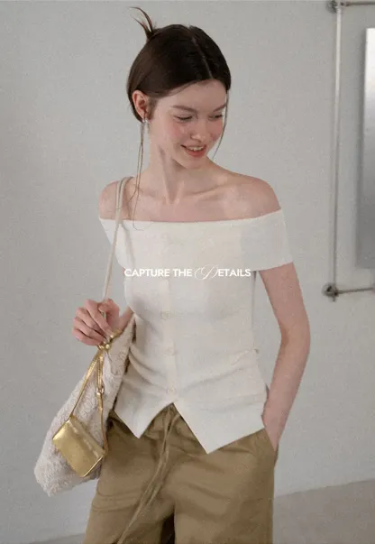 Off Shoulder Cutout Woolen Knit Sweater