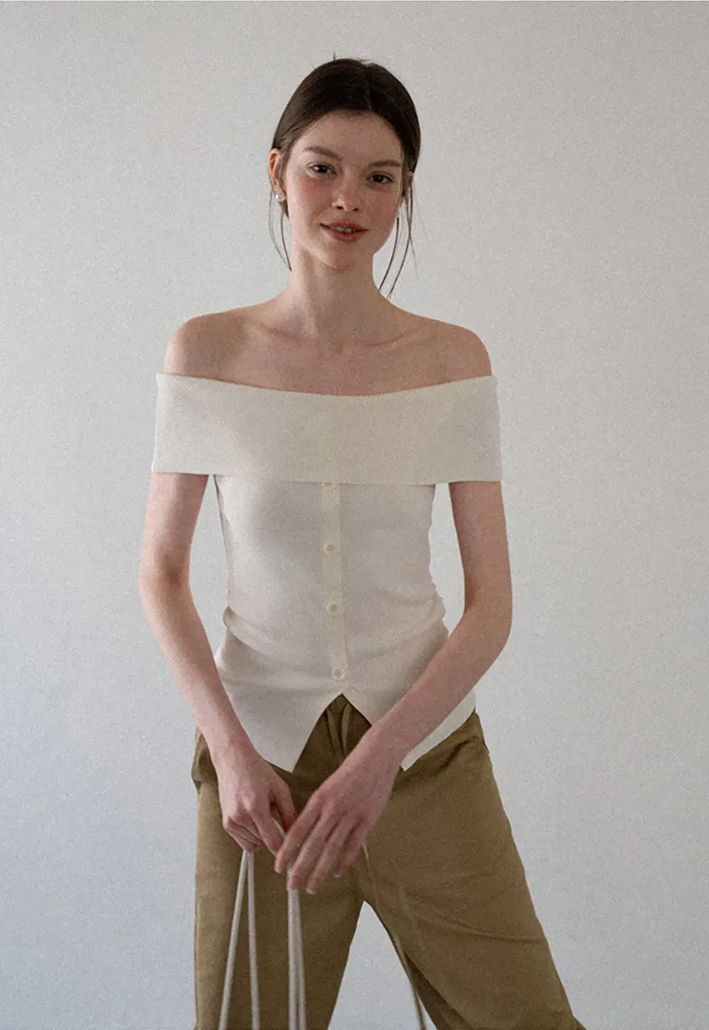 Off Shoulder Cutout Woolen Knit Sweater