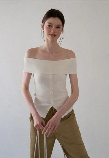 Off Shoulder Cutout Woolen Knit Sweater