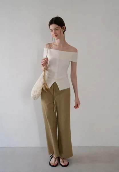 Off Shoulder Cutout Woolen Knit Sweater