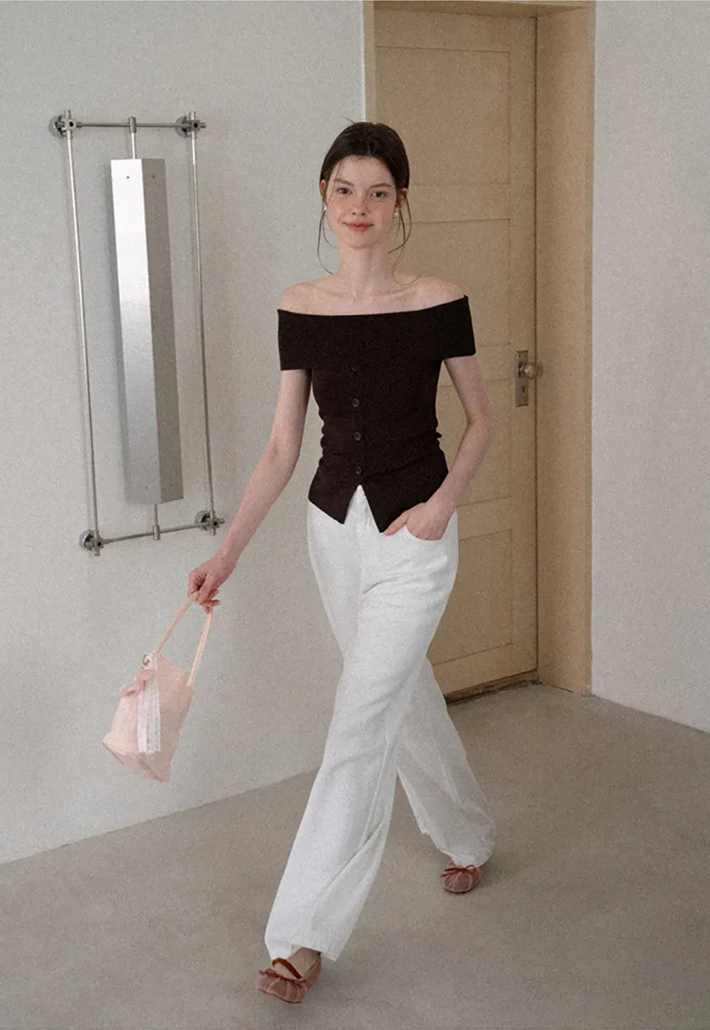 Off Shoulder Cutout Woolen Knit Sweater