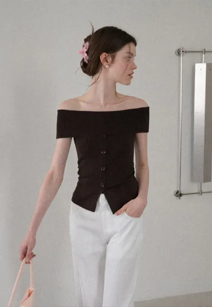 Off Shoulder Cutout Woolen Knit Sweater