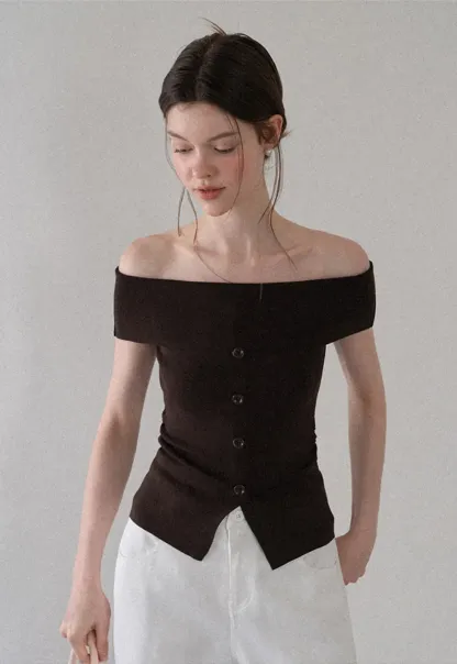 Off Shoulder Cutout Woolen Knit Sweater