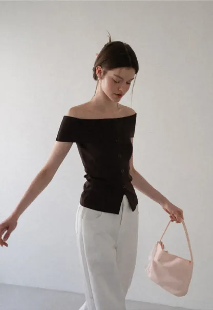 Off Shoulder Cutout Woolen Knit Sweater