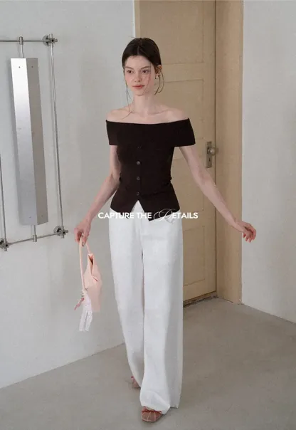 Off Shoulder Cutout Woolen Knit Sweater
