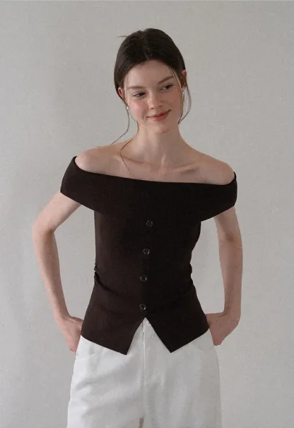 Off Shoulder Cutout Woolen Knit Sweater