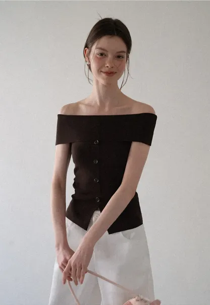 Off Shoulder Cutout Woolen Knit Sweater