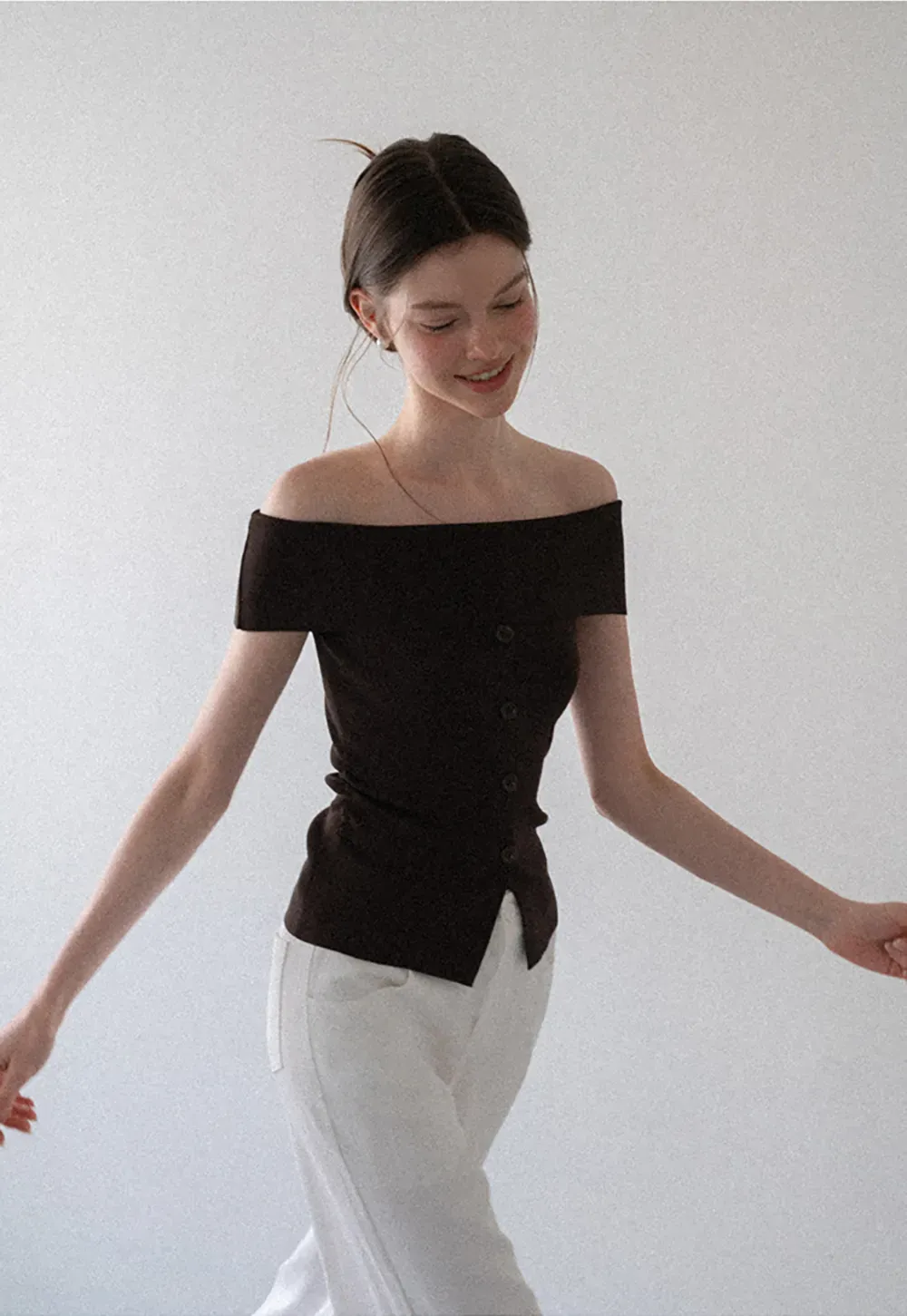 Off Shoulder Cutout Woolen Knit Sweater