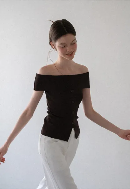 Off Shoulder Cutout Woolen Knit Sweater