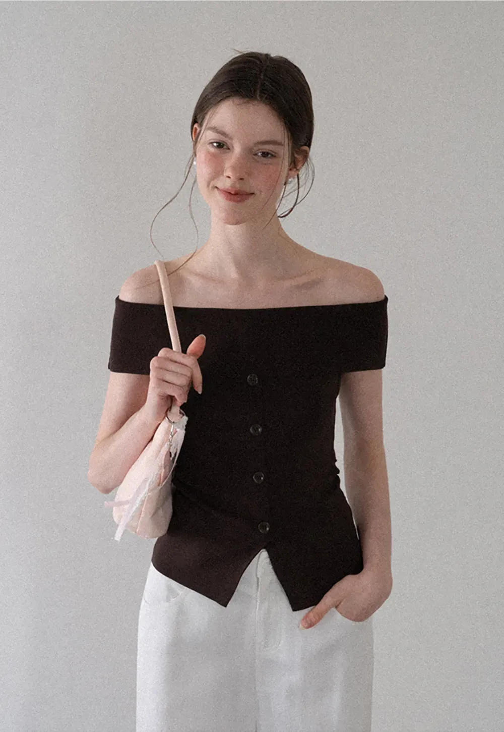 Off Shoulder Cutout Woolen Knit Sweater