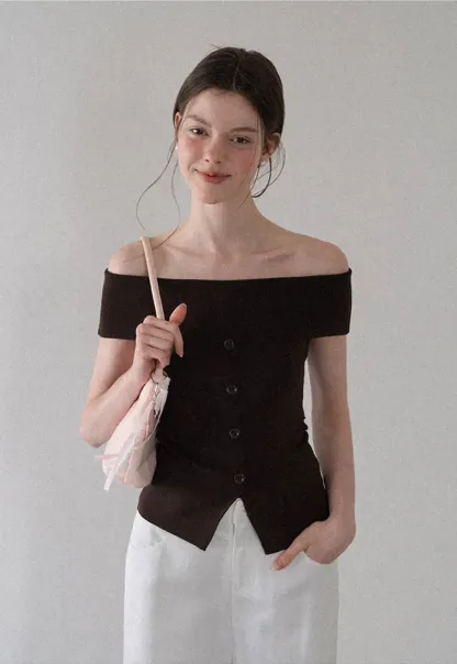 Off Shoulder Cutout Woolen Knit Sweater