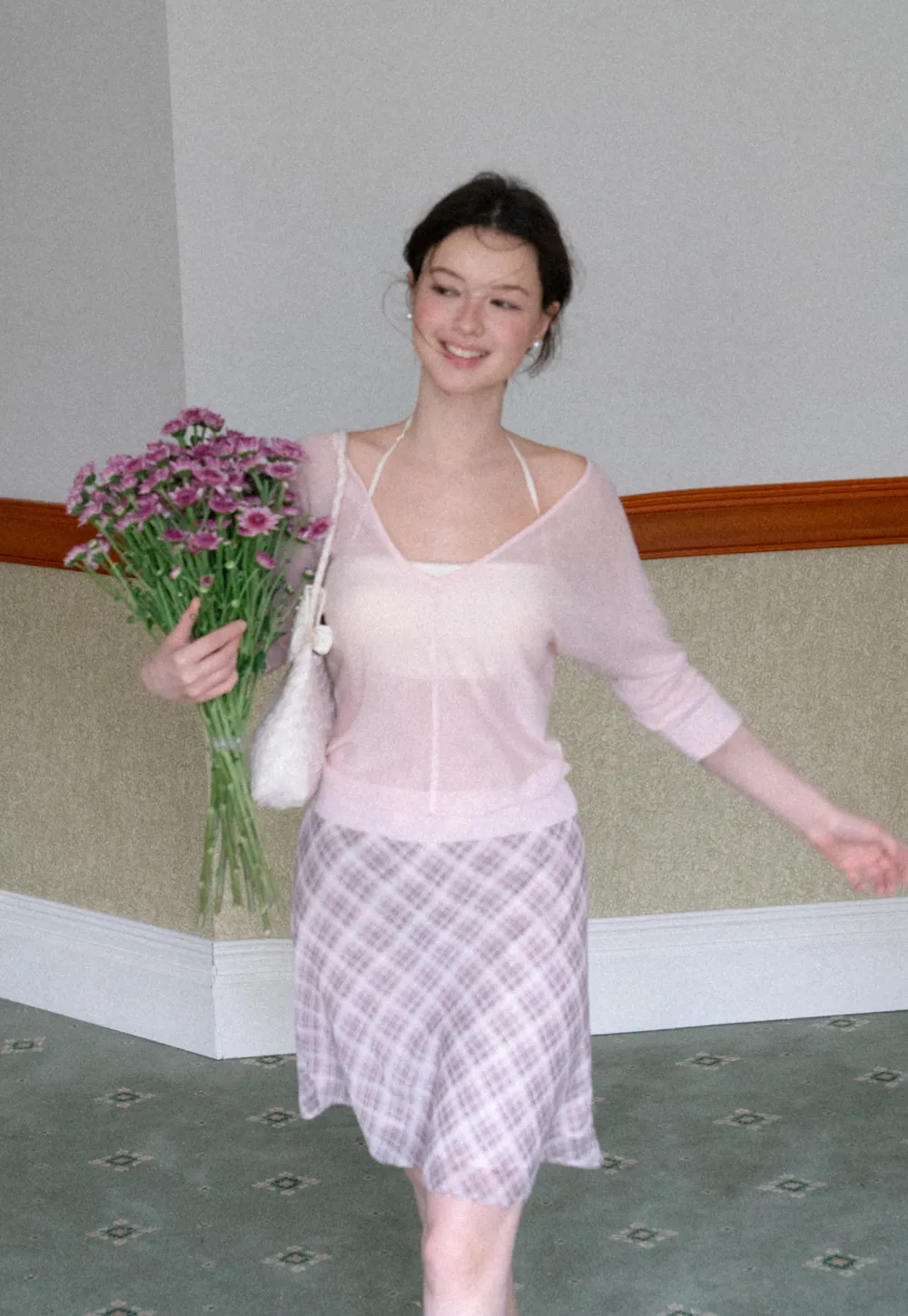 Sheer V Neck Long Sleeve Knit Sweater