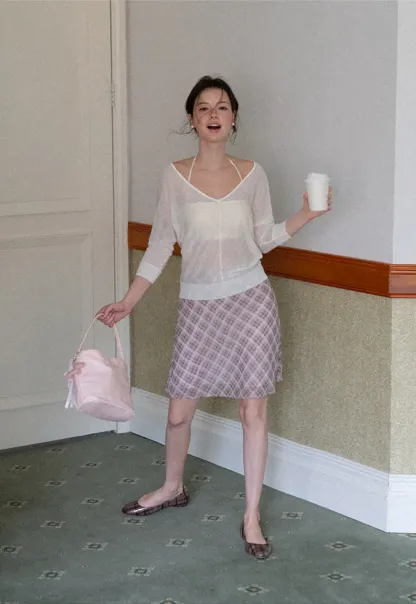 Sheer V Neck Long Sleeve Knit Sweater