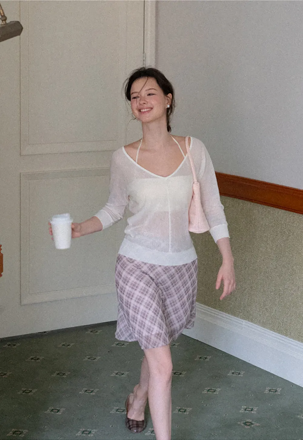 Sheer V Neck Long Sleeve Knit Sweater