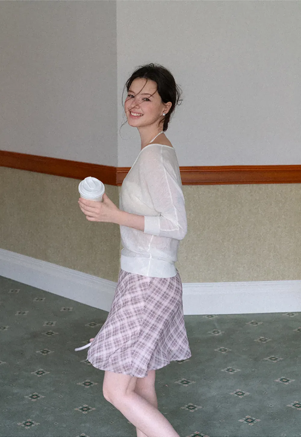 Sheer V Neck Long Sleeve Knit Sweater