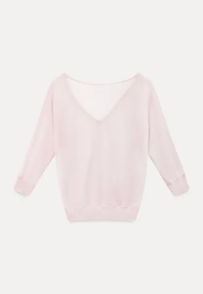 Sheer V Neck Long Sleeve Knit Sweater