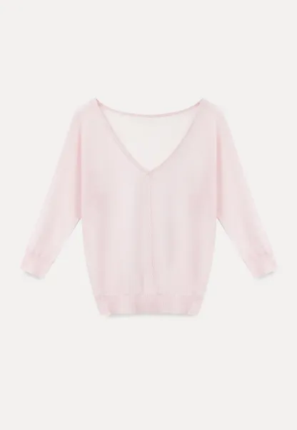 Sheer V Neck Long Sleeve Knit Sweater