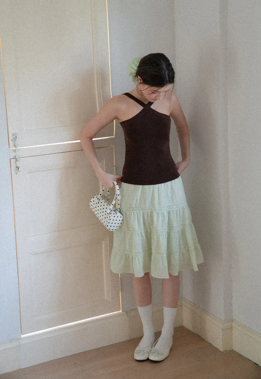Cross Back Cropped Woolen Knit Sweater