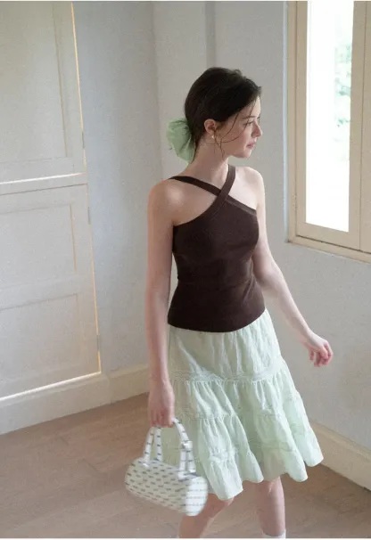 Cross Back Cropped Woolen Knit Sweater