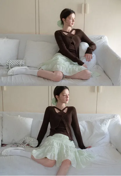 Cross Back Cropped Woolen Knit Sweater