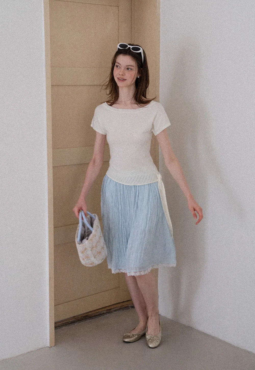 Off Shoulder Ribbed Hem Knit Sweater
