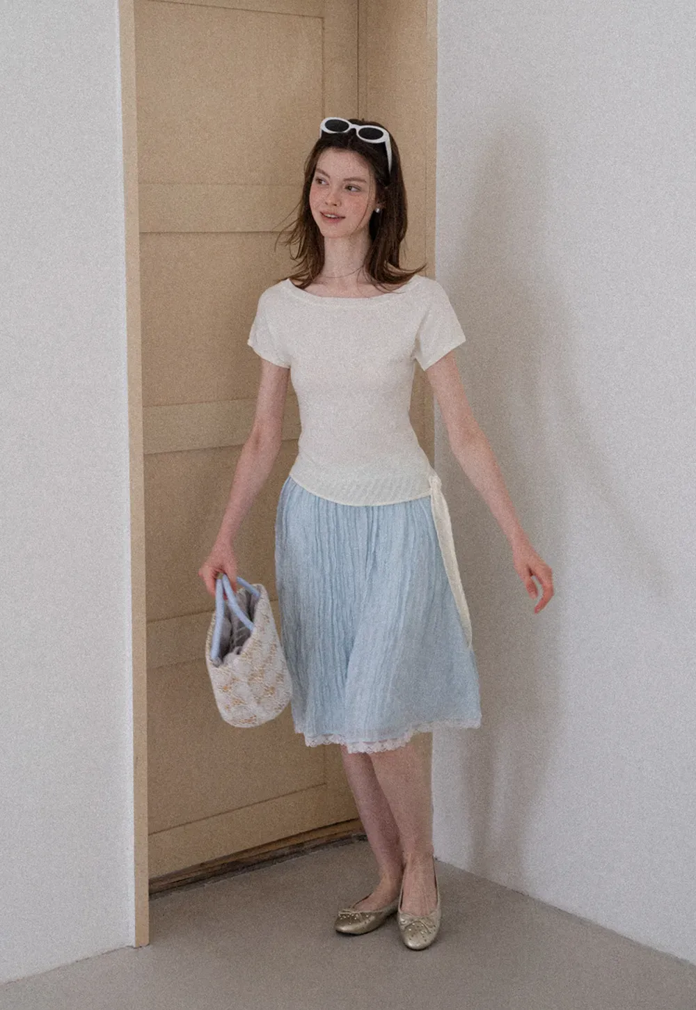 Off Shoulder Ribbed Hem Knit Sweater