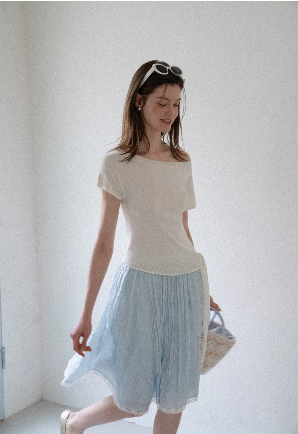 Off Shoulder Ribbed Hem Knit Sweater
