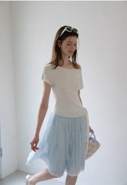 Off Shoulder Ribbed Hem Knit Sweater