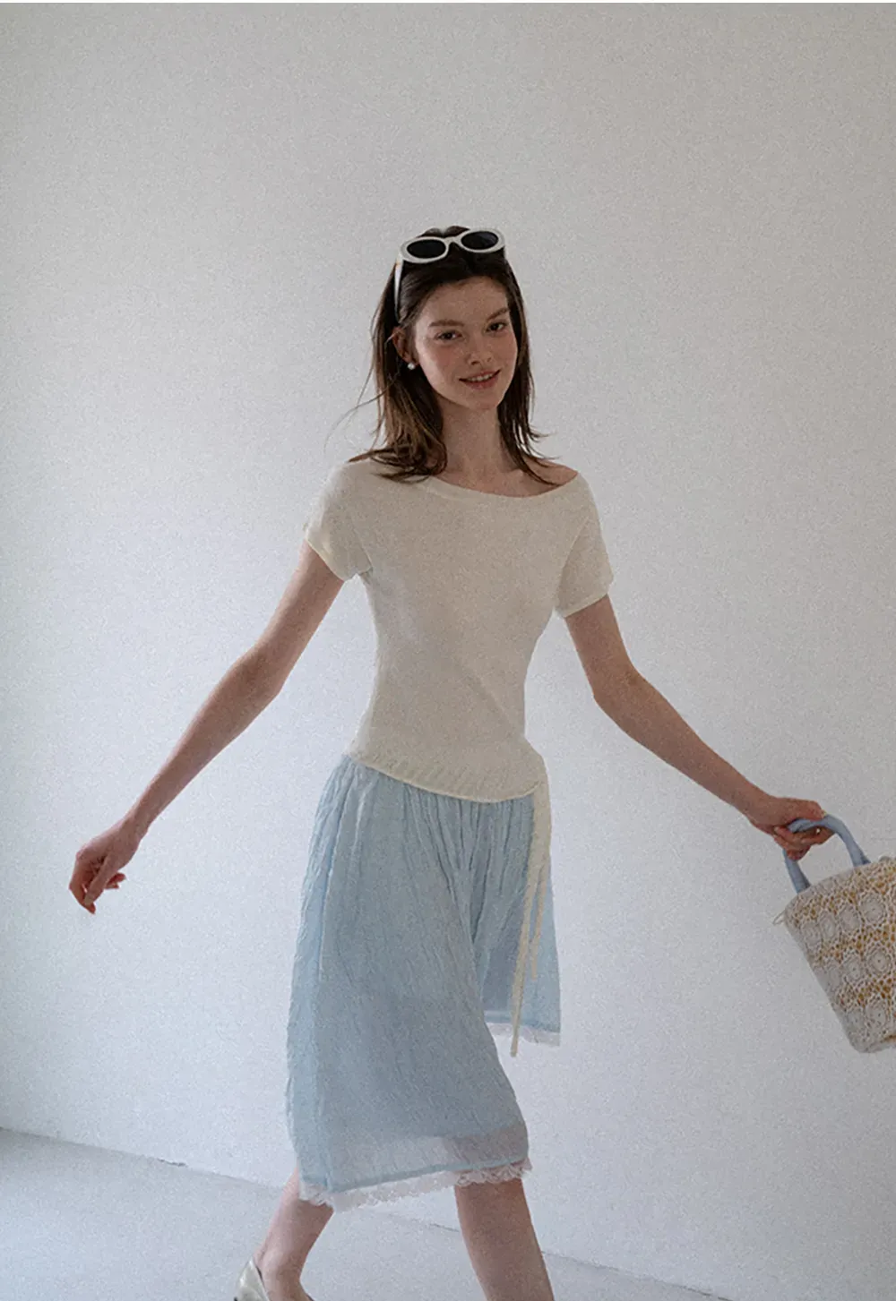 Off Shoulder Ribbed Hem Knit Sweater