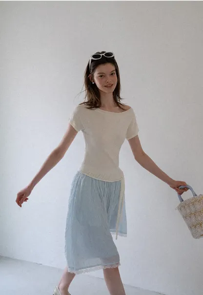 Off Shoulder Ribbed Hem Knit Sweater