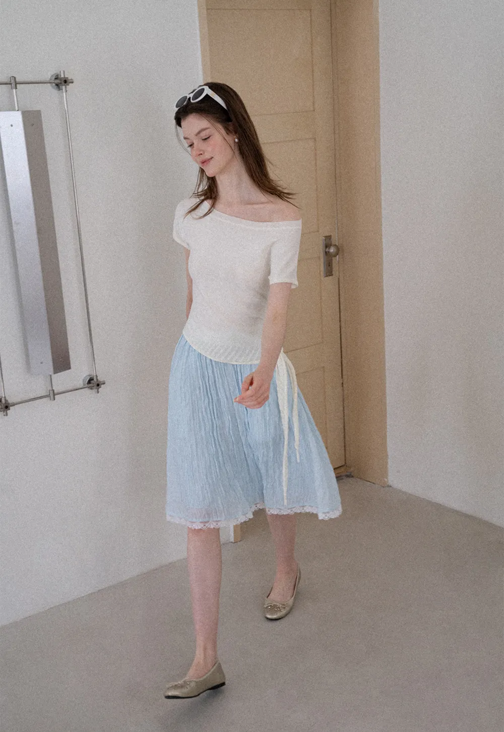 Off Shoulder Ribbed Hem Knit Sweater
