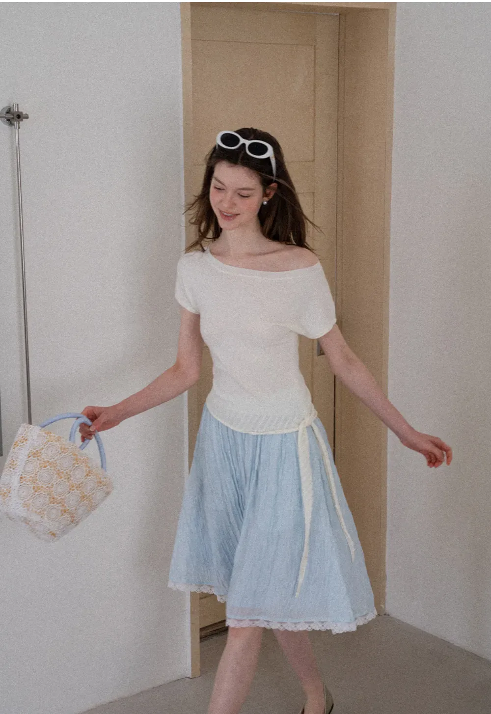 Off Shoulder Ribbed Hem Knit Sweater