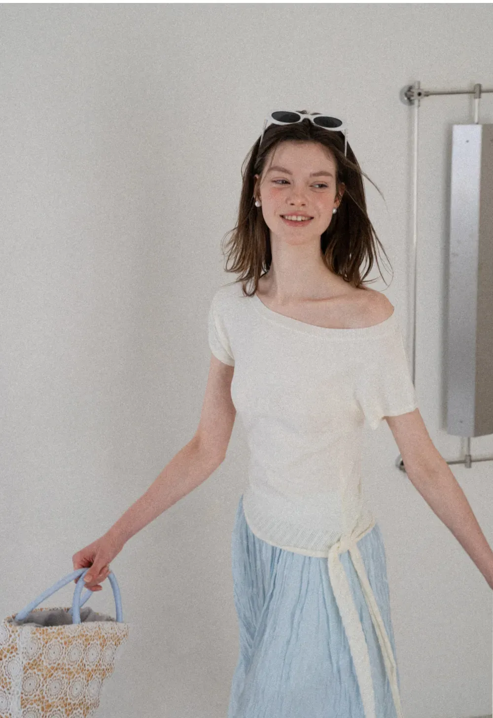 Off Shoulder Ribbed Hem Knit Sweater