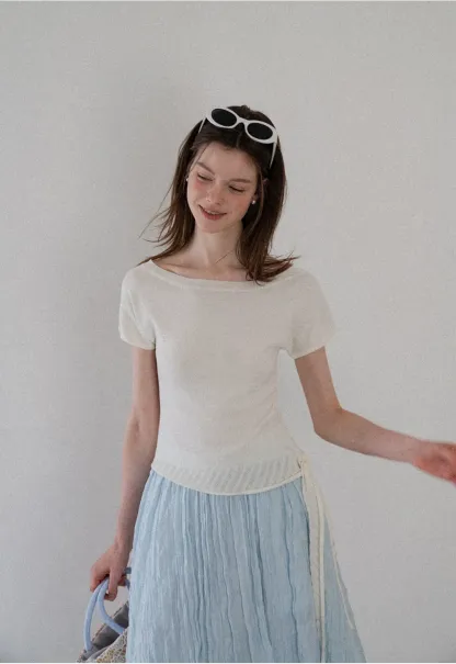 Off Shoulder Ribbed Hem Knit Sweater