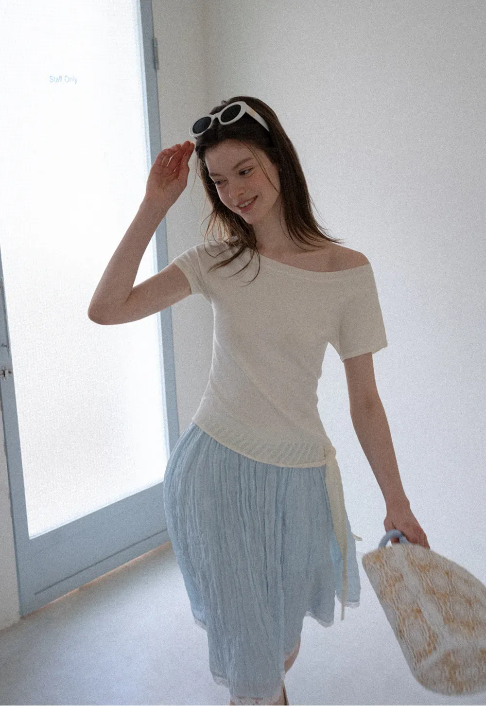 Off Shoulder Ribbed Hem Knit Sweater