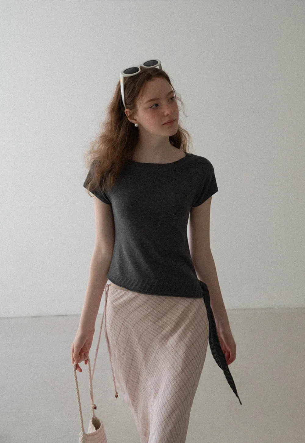 Off Shoulder Ribbed Hem Knit Sweater