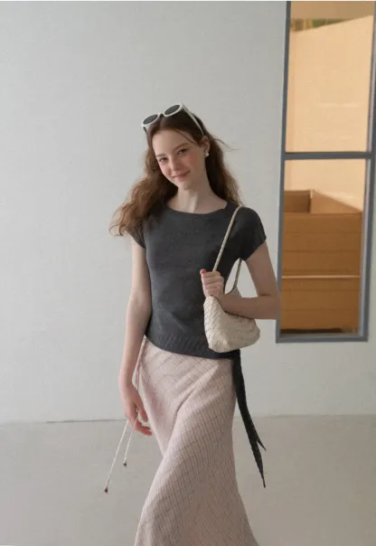Off Shoulder Ribbed Hem Knit Sweater