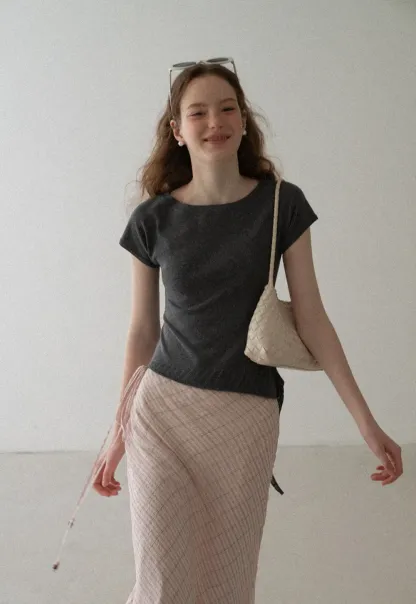 Off Shoulder Ribbed Hem Knit Sweater