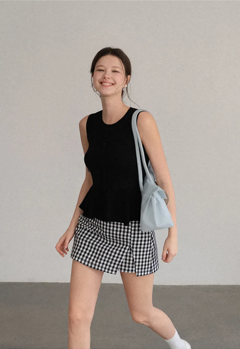 Peplum Hem Button Front Knit Sleeveless Top