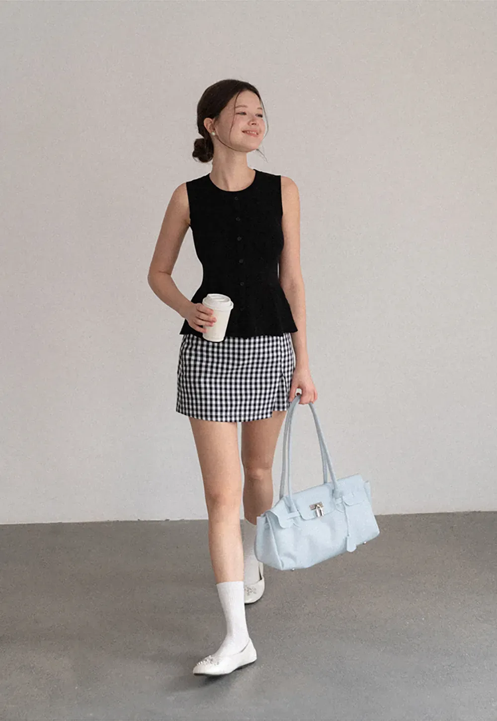 Peplum Hem Button Front Knit Sleeveless Top