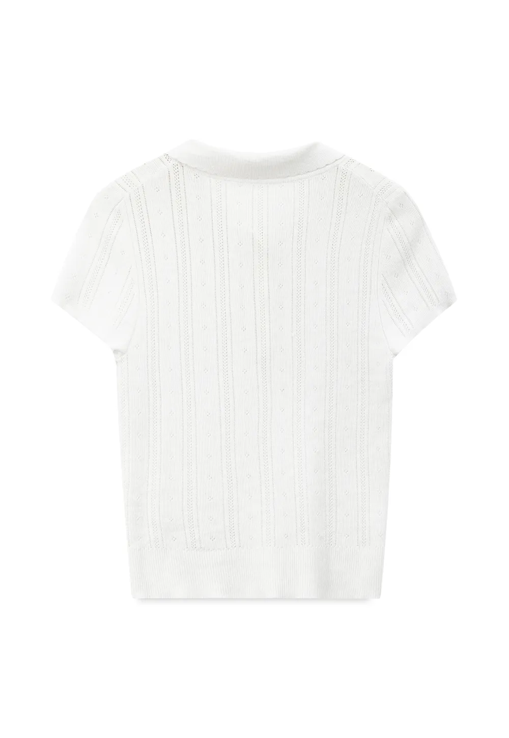 Polo Collar Short Sleeve Ribbed Knit Sweater