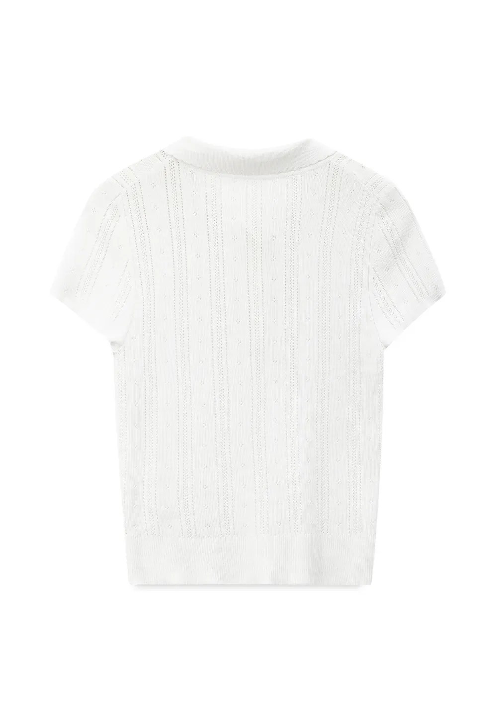 Polo Collar Short Sleeve Ribbed Knit Sweater