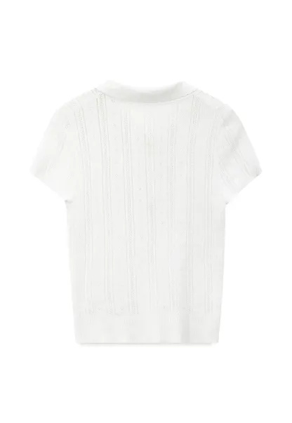 Polo Collar Short Sleeve Ribbed Knit Sweater