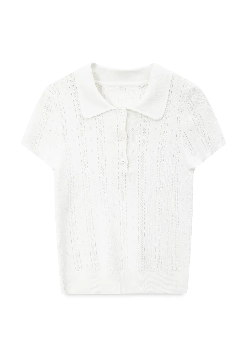 Polo Collar Short Sleeve Ribbed Knit Sweater