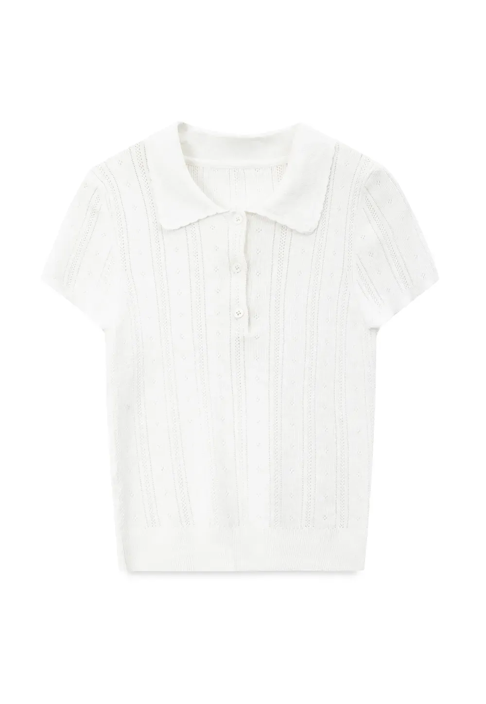 Polo Collar Short Sleeve Ribbed Knit Sweater