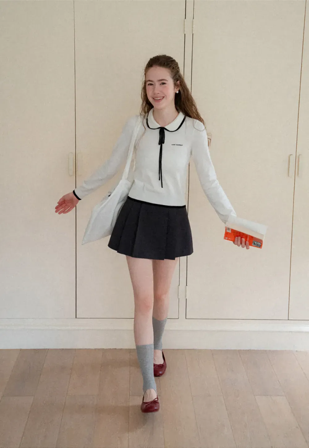 Peter Pan Collar Tie Neck Woolen Knit Sweater