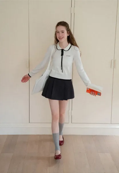 Peter Pan Collar Tie Neck Woolen Knit Sweater
