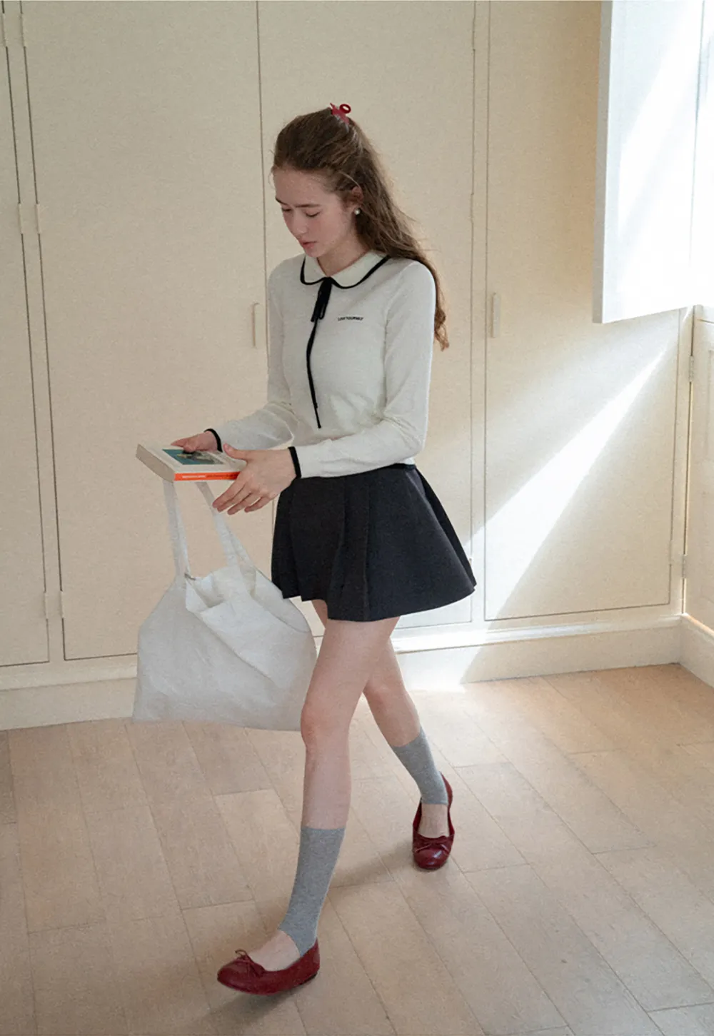 Peter Pan Collar Tie Neck Woolen Knit Sweater