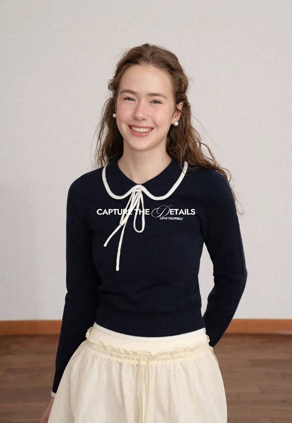 Peter Pan Collar Tie Neck Woolen Knit Sweater